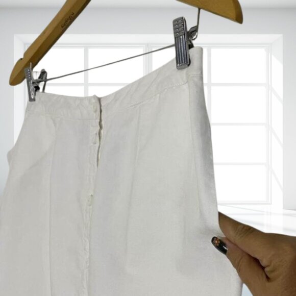 TOBI White Linen Blend A-Line Midi Skirt w/ Button Front and Pockets | M - Picture 6 of 11